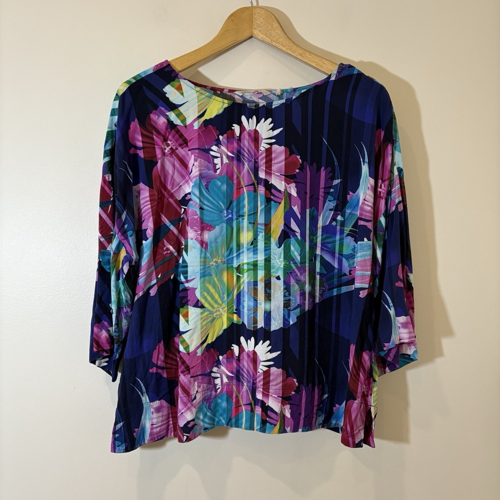Soft Surroundings Womens Floral Top Large Colorful Bright Relaxed Resort Cruise